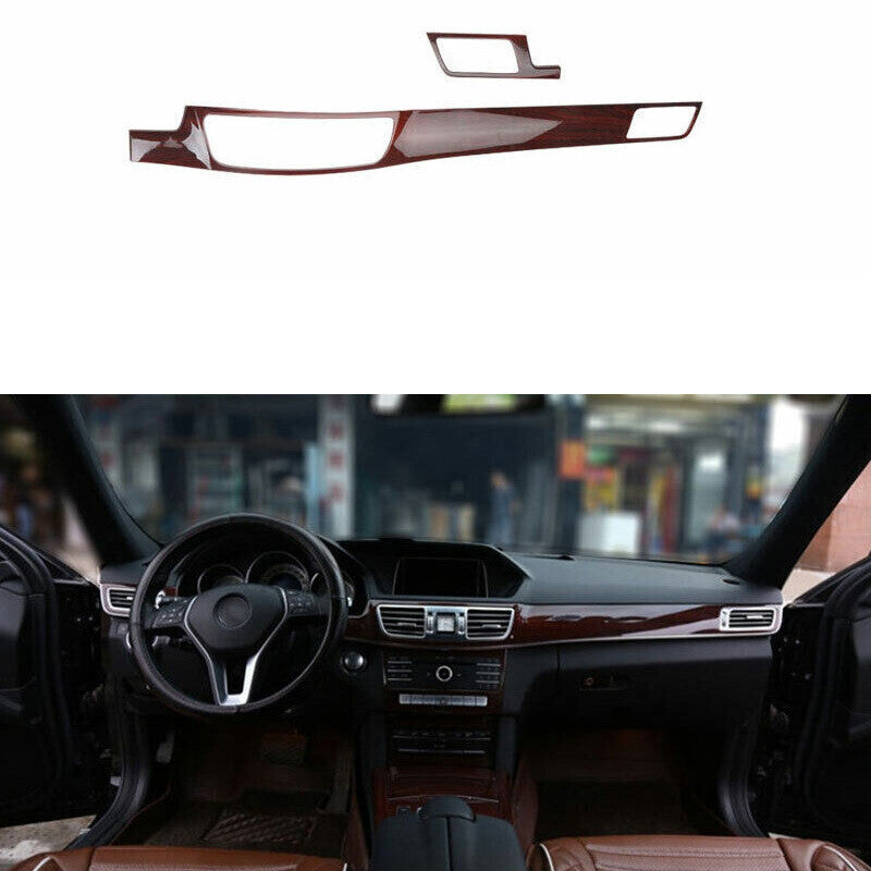 for Benz E-Class 2014-2015 Red Wood Grain Central Console Dashboard Panel Trim