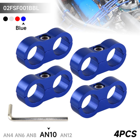 4pcs AN10 19MM 0.75 Braided Hose Separator Clamp Fitting Adapter Bracket Blue