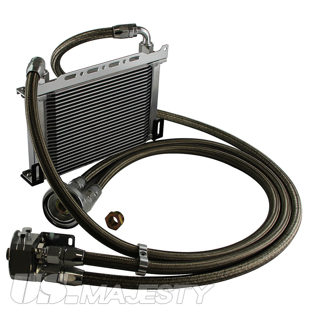LR 25 Row AN10 Oil cooler w/Bracket+Filter Relocation Adapter Hose Kit Silver