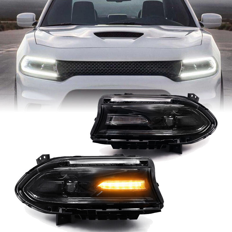 2P Headlights For 2015-2023 for Dodge Charger HID/Xenon w/ LED DRL HeadLamps