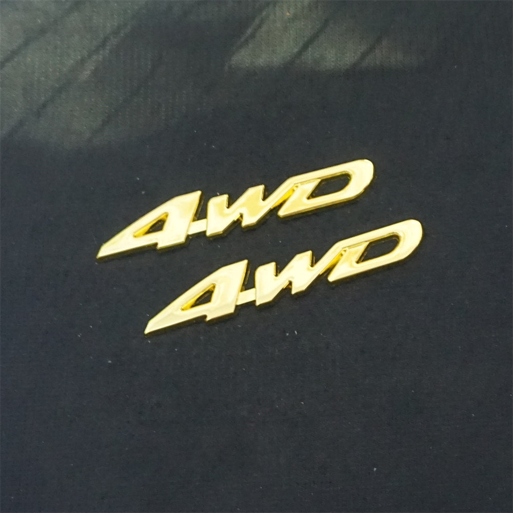 2x High Golden Chrome 4WD Metal Sticker Badge Emblem Decal Sports Motor Tailgate