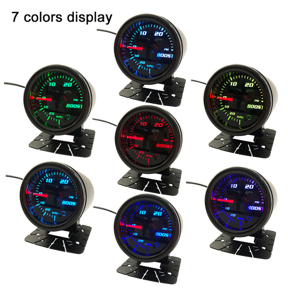 2 Turbo Boost Meter 7 Color Tined 0-30 PSI Pressure Vacuum Boost Gauge With Cup