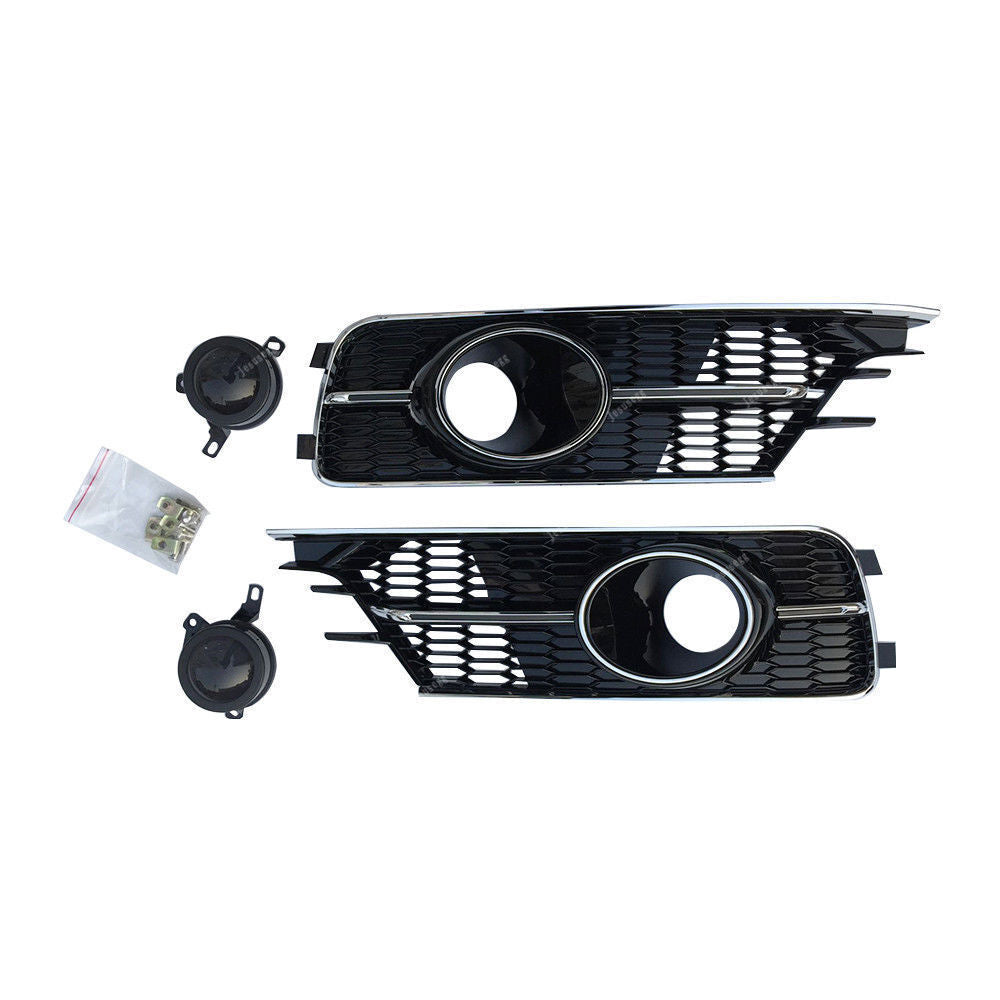 Set Front Lower Bumper Fog Light Cover Grill Decor Lens for AUDI A6 C7 16-17