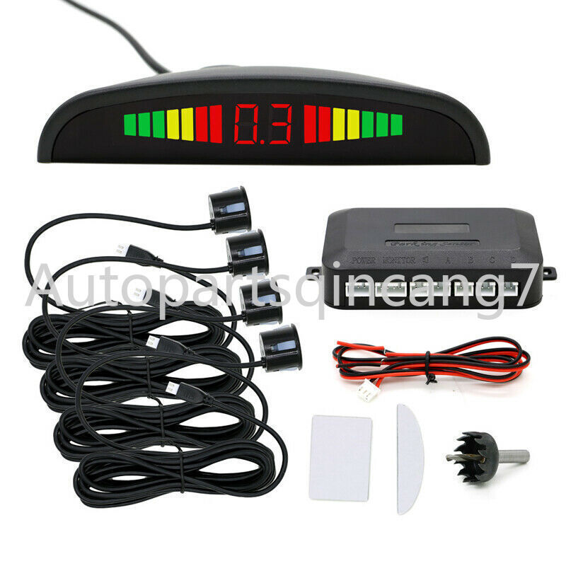 4 Parking Sensors Car Reverse Backup Rear Buzzer Radar System Kit Sound Alarm