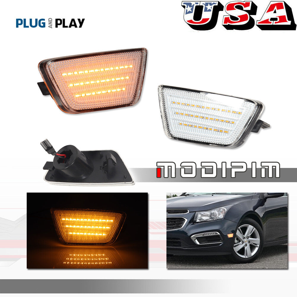 2-piece front bumper clear amber side marker lights for 2011-2015 for Chevrolet for Cruze