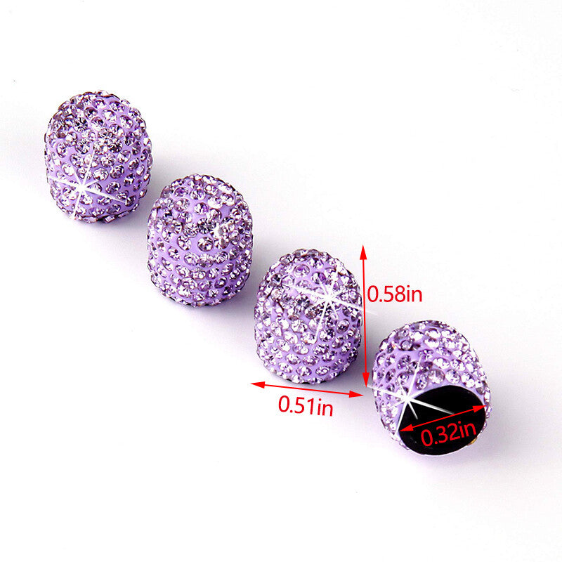 4Pcs Fashion Diamond Bling Car Tyre Tire Wheel Rim Air Valve Stem Cap Car Purple
