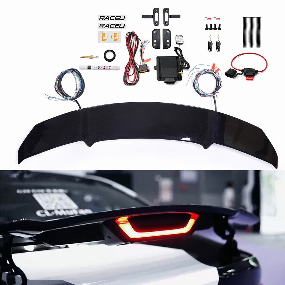 ABS Black Electric Automatic Adjustable Polished Rear Spoiler Wings+Brake Light