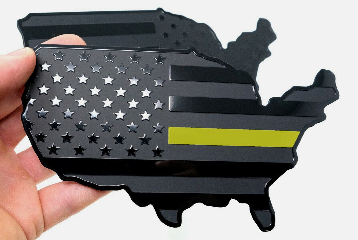 2. Car side fender rear trunk badge, black and yellow American flag map for Cadillac