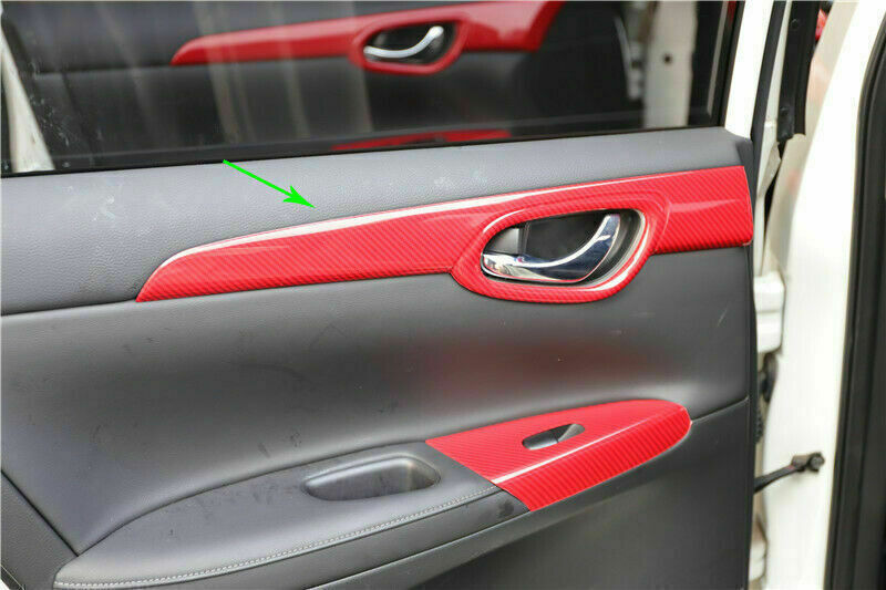 4x For 2013-2019 for Nissan Sentra Sylphy Red Carbon ABS Inner Door Panel Cover Trim
