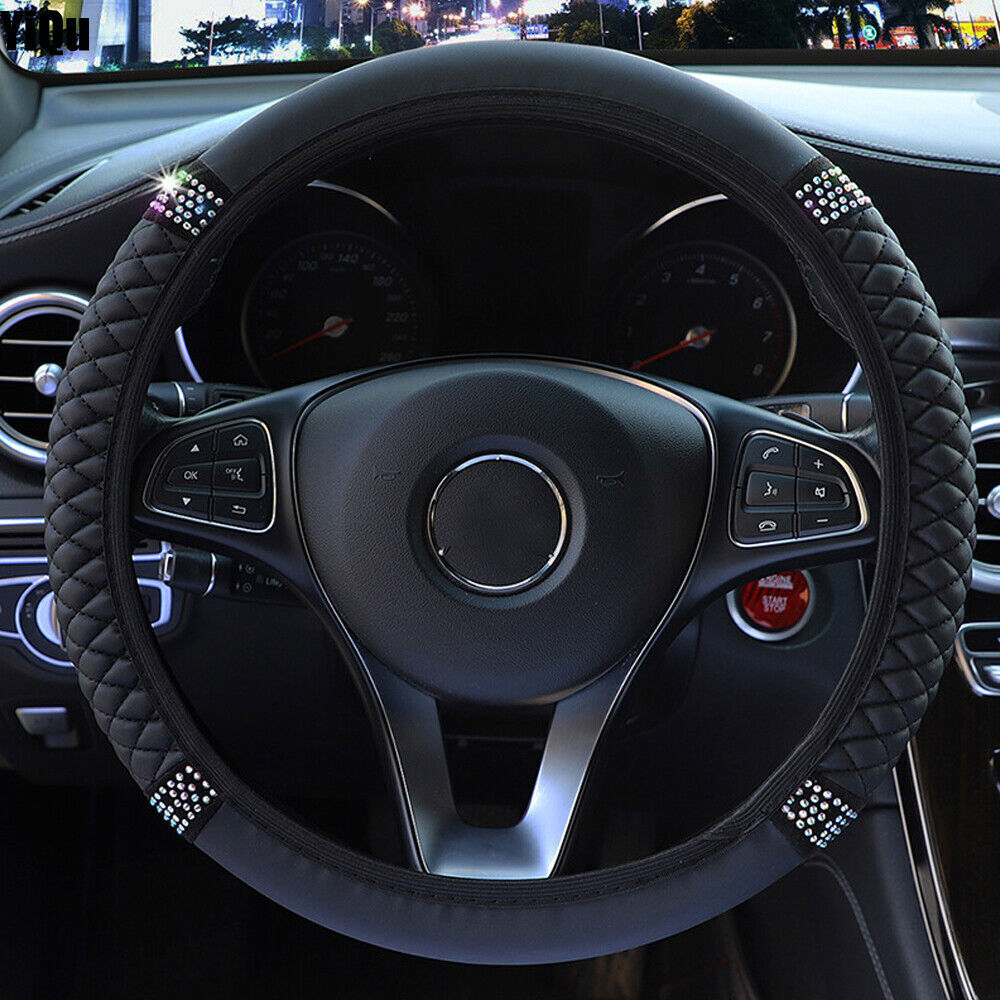 New Car PU Leather Diamond Steering Wheel Cover Accessories For 15/38cm