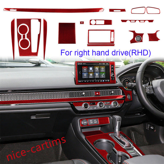 19¡ÁRHD Red Carbon Central Control Gear Shift Set Trim for Honda for Civic 11th 2022+