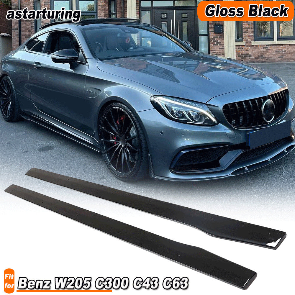 for Mercedes-Benz W205 C300 C43 C63 Gloss Black Side Skirts Extension Lip Panel