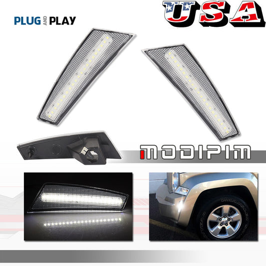 Pair of clear lens white LED front bumper side marker lights for 08-12 for Jeep Liberty