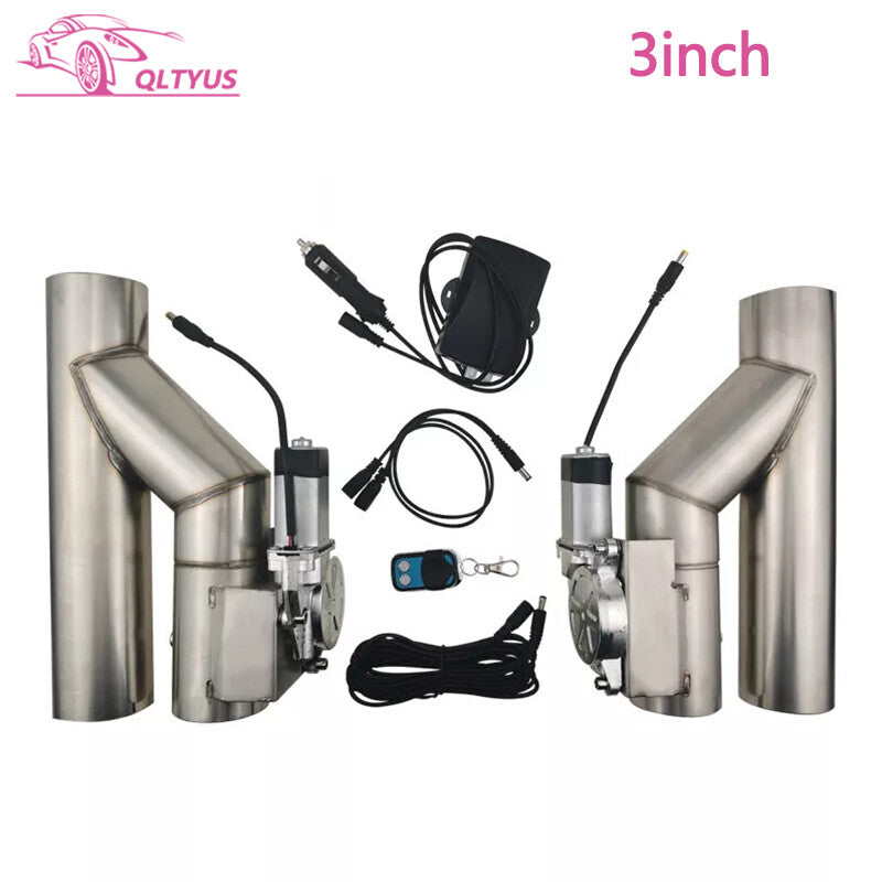 3 Double Electric Exhaust Y Pipe Single Control Valve with Remote Switch 3inch