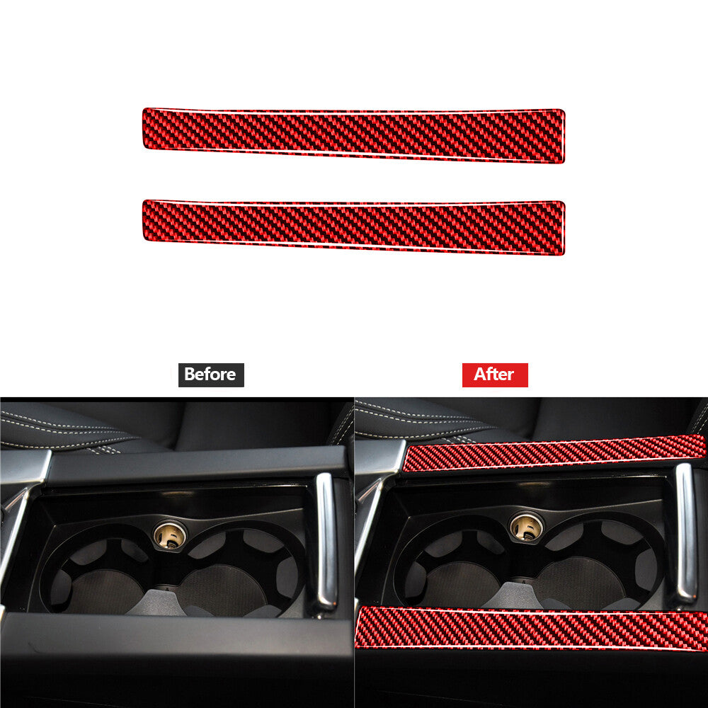 Red Carbon Fiber Watercup Strip Decorative Cover Trim for Volvo V60 2010-2017