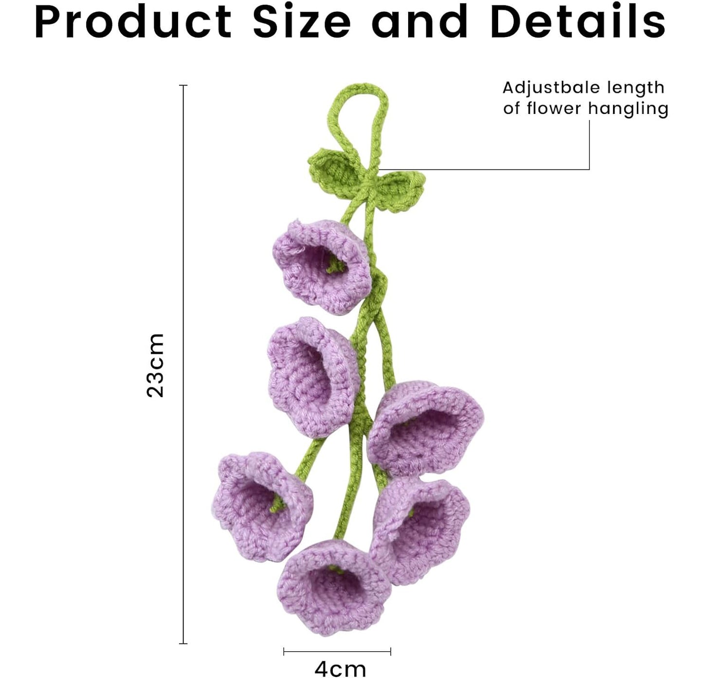 Bell Flower Hand Knitted Cute Car Accessory for Rear View Mirror Hanging Purple