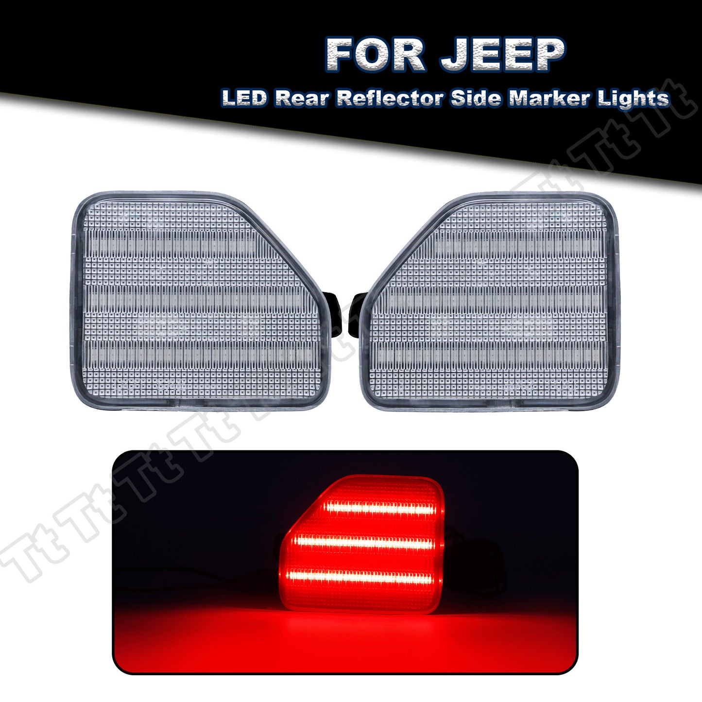 2-Piece Red LED Rear Bumper Reflector Taillight Kit for 2018-2021 for Jeep for Wrangler JL