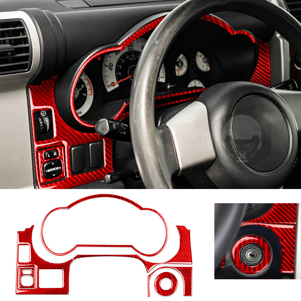 For Toyot@ FJ Cruiser 2007-21 Red Carbon Fiber Car Dashboard Panel Set Trim 7Pcs