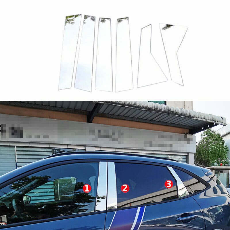 Chrome Outer Window BC-Pillar Panel Trim Decor 6X for Ford Escape Kuga 2020-2023