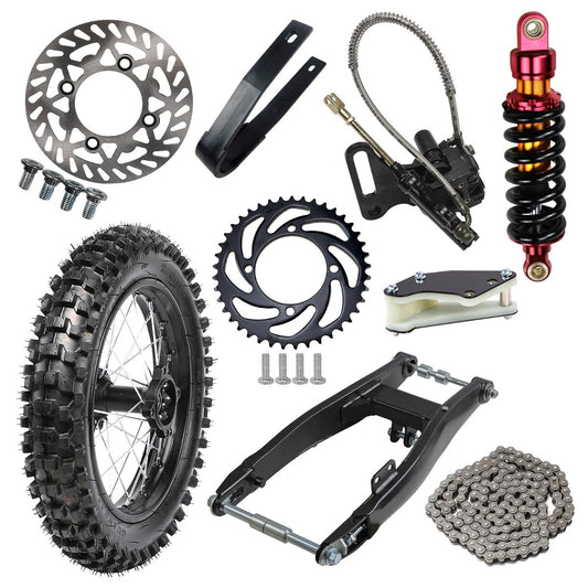 14-inch rear wheel suspension swingarm kit, 90/100-14 tire grooves, Apollo SSR 110cc/125cc bicycle.
