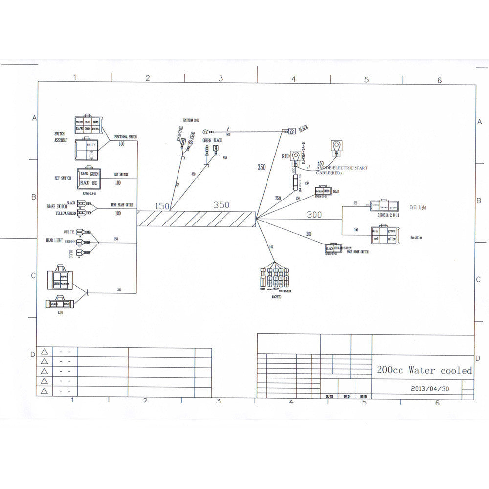 Wiring harness suitable for 150cc and 200cc Dirt bicycles, all-terrain vehicles, go-karts, and four-wheel off-road vehicles.