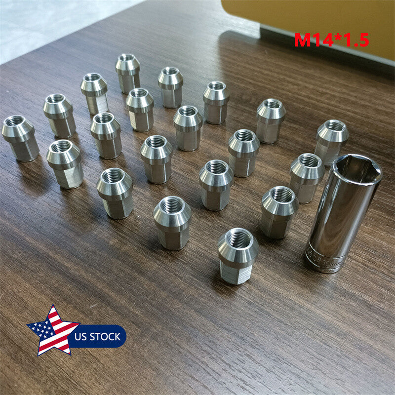 20pcs M141.5 Stainless Steel Wheel Nuts Lug Nuts Hex 19mm Length 35mm Universal