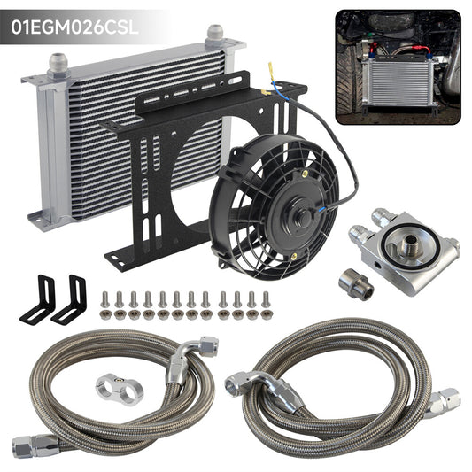 Universal 25 Row AN10 Thermostatic 73 Degree Oil Cooler Kit SL+7'' Fan w/Bracket