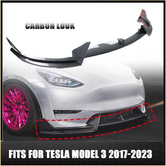 for Tesla Model 3 17-2023 V Style Carbon Fiber Front Bumper Lip Splitter Spoiler