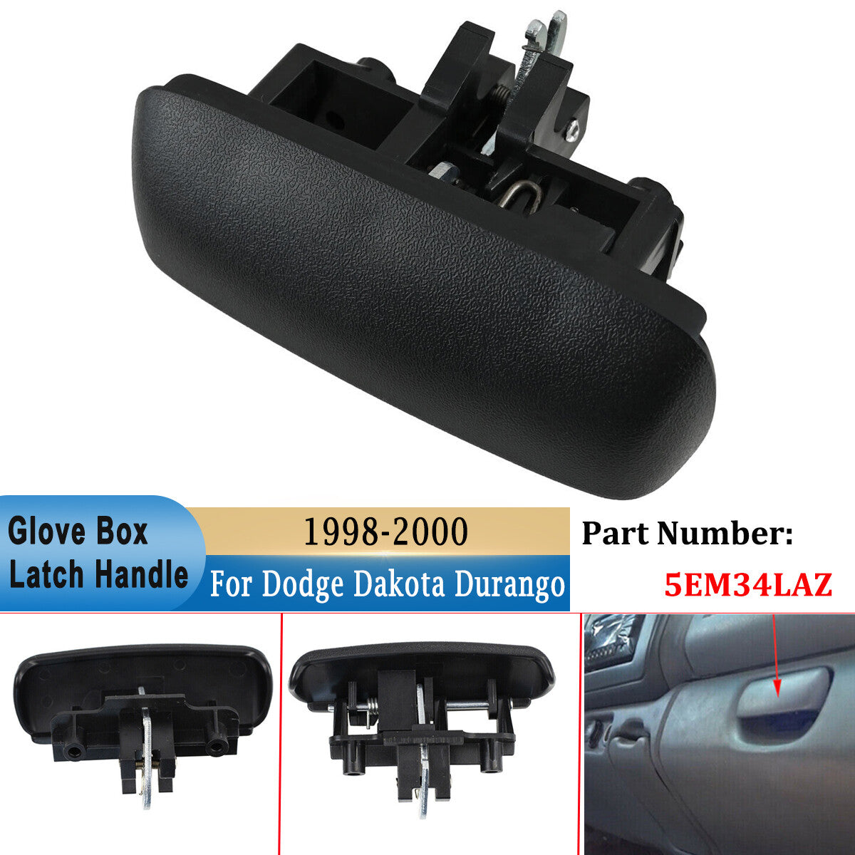 Glove box latch opening handle for Doge Dakota Durango for Ram 1500 1997 - 2000 Black