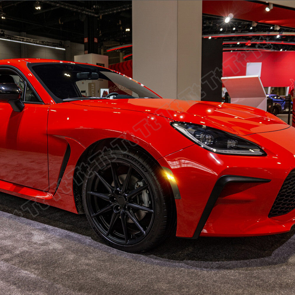 Smoked LED mudguard side marker lights applicable to 2022 and 2023 for Toyota GR86 and for Subaru BRZ.