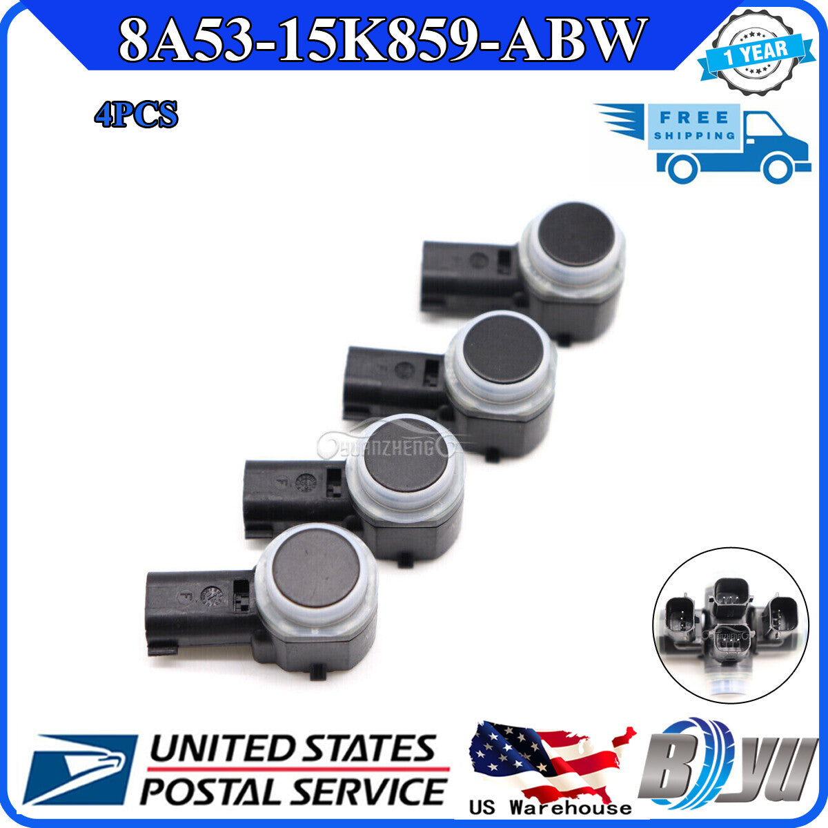4-piece black for Ford Focus Explorer bumper parking PDC assist sensor set, 8A53-15K859-ABW