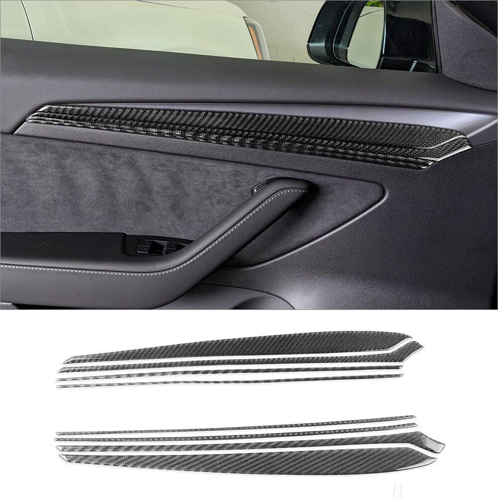 8x Carbon Fiber Interior Door Panel Cover Trim for Tesla Model 3/Y 2017-2022