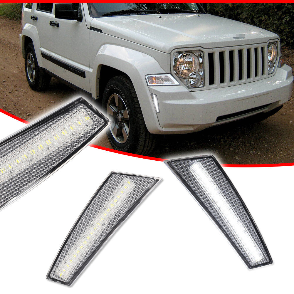Pair of clear lens white LED front bumper side marker lights for 08-12 for Jeep Liberty