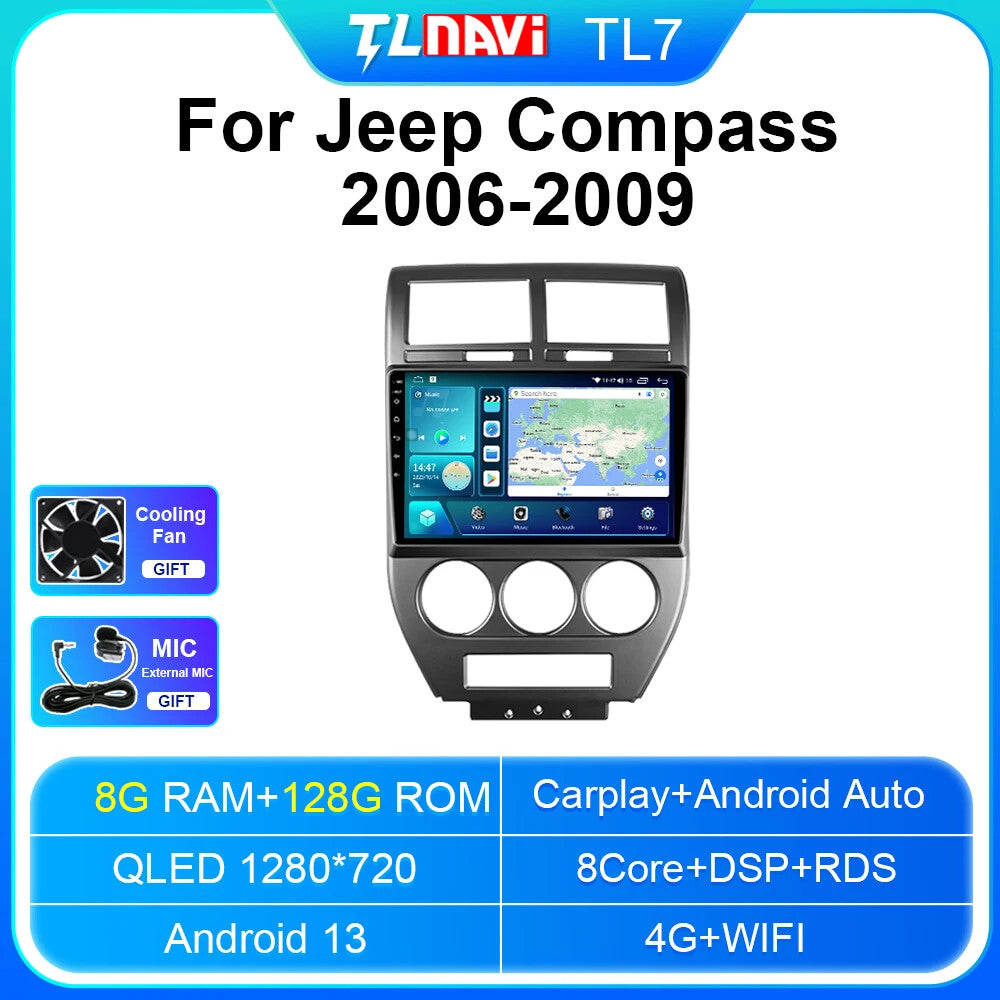 for Jeep Compass GPS Navigation Car Screen Android Auto Radio Multimedia Player