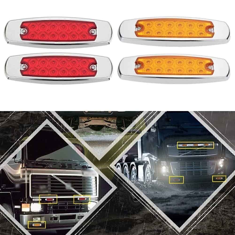 4x LED Sealed Side Marker Clearance Light Fish Shape Trailer 2x Red+2x Amber