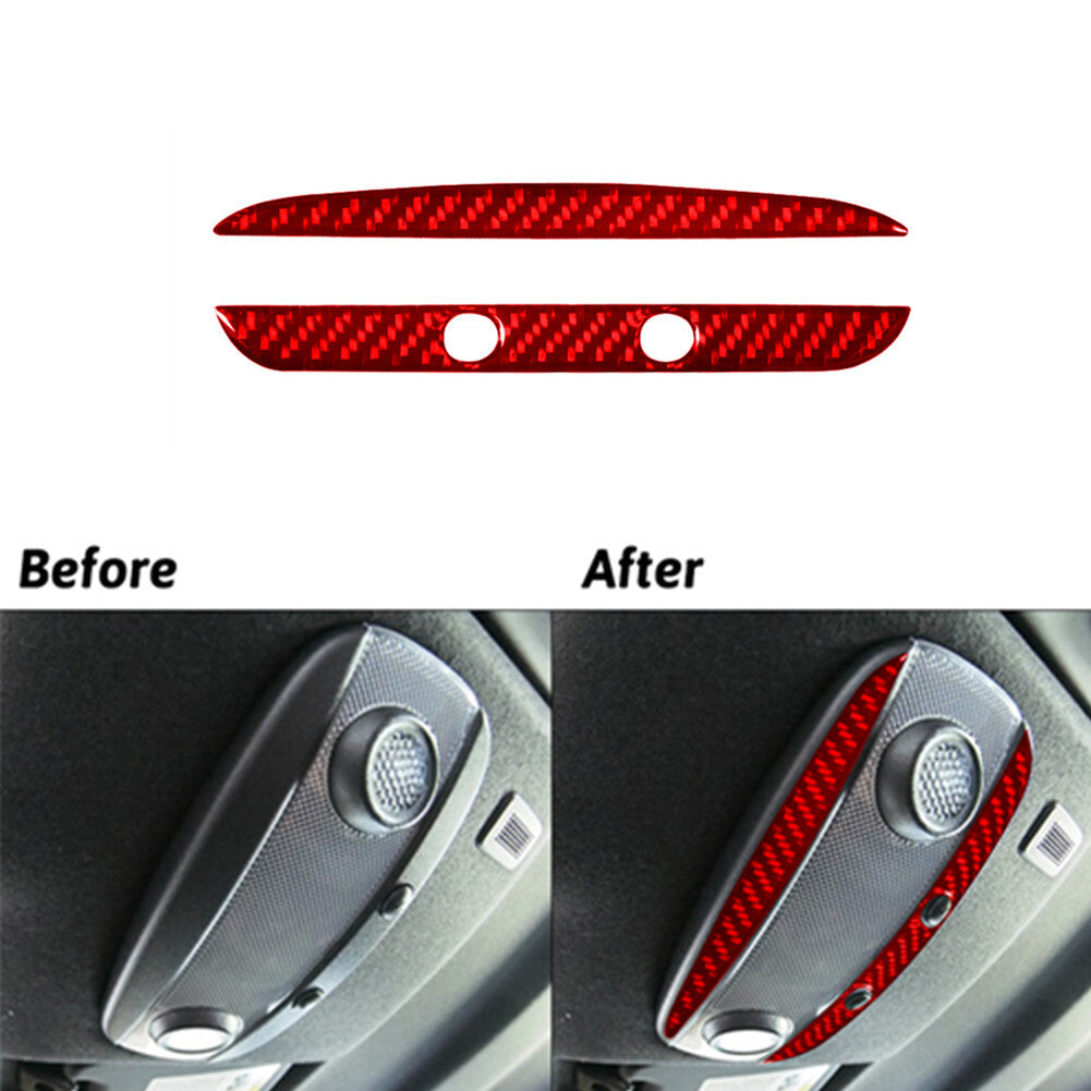2pcs Red Carbon Fiber Front Overhead Light Cover Trim for Ford Fiesta 2011-2015