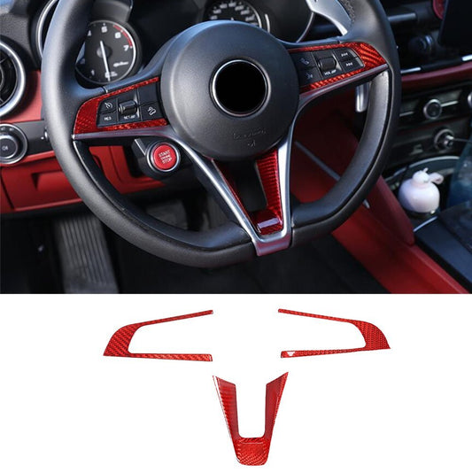 3¡Á Red Carbon Fiber Steering Wheel Cover for Alfa Romeo Giulia for Stelvio 2017-2019