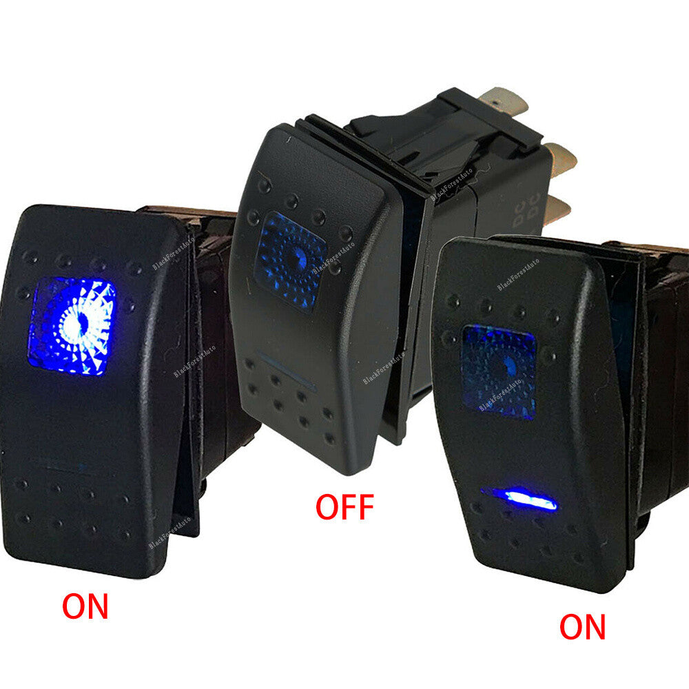 LED DC ON-OFF-ON Rocker 12V 24V Switch For Marine Boat Car Blue 7Pin