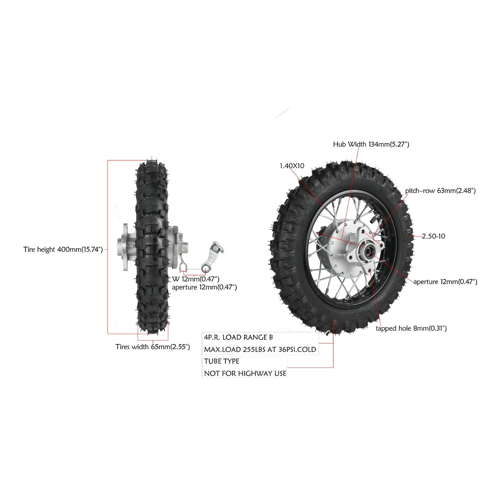 CRF50 front and rear wheels 2.5-10 tires, rims, drum brake kit, front fork, Dirt Pit bicycle