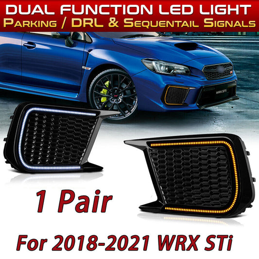 Switchback Sequential Smoked LED Fog Lamp Cover Bezel DRL For 2018-2021 WRX STi