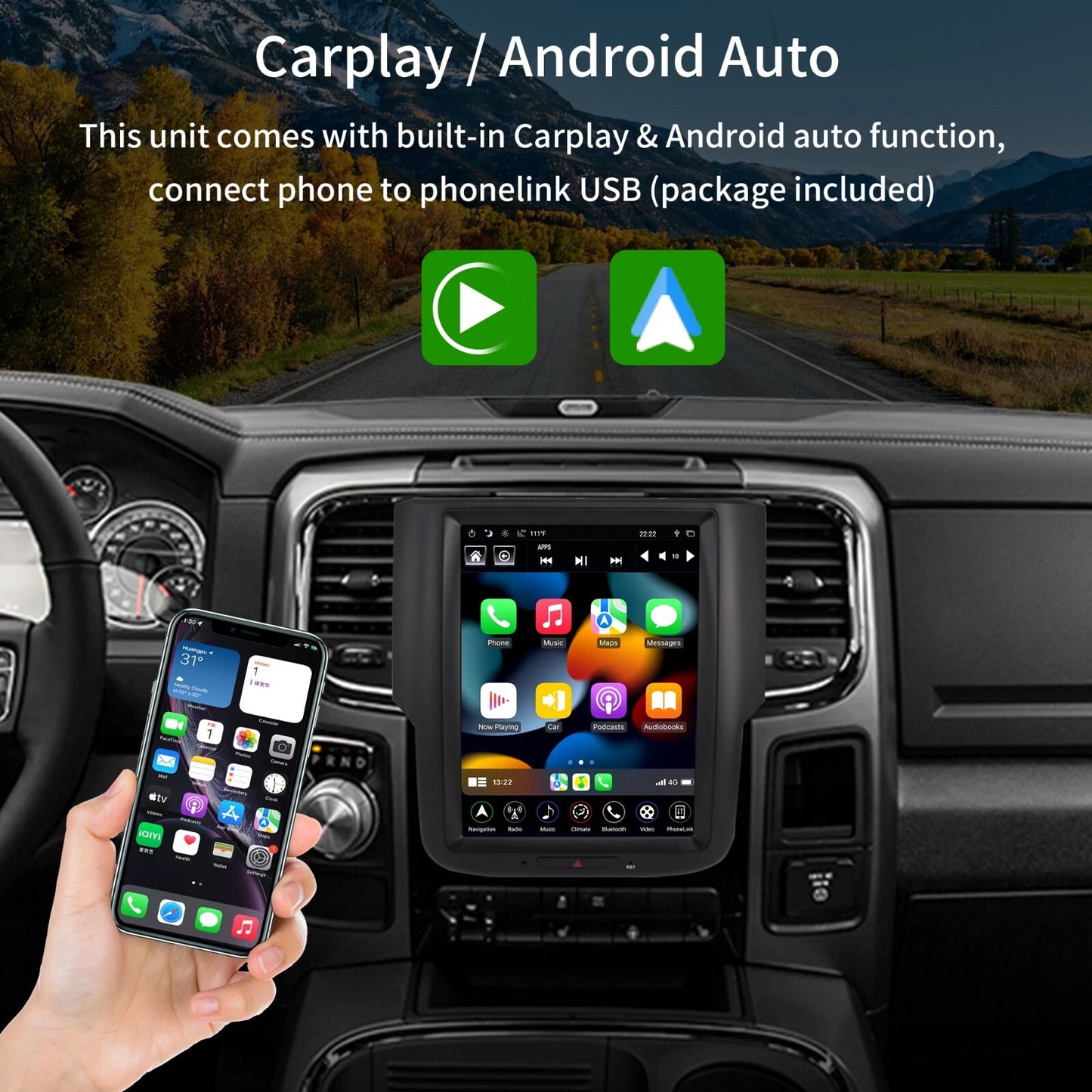 Android Navigation Car Gps Stereo for Tesla Style for Dodge for Ram 1500 2500 2013-19 US