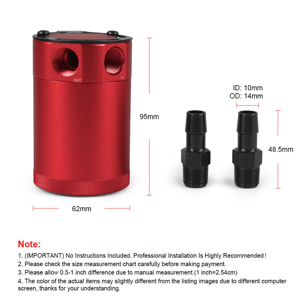 Turbo Compact Baffled 2 Port Oil Catch Can Tank Air Oil Separator Aluminum Red