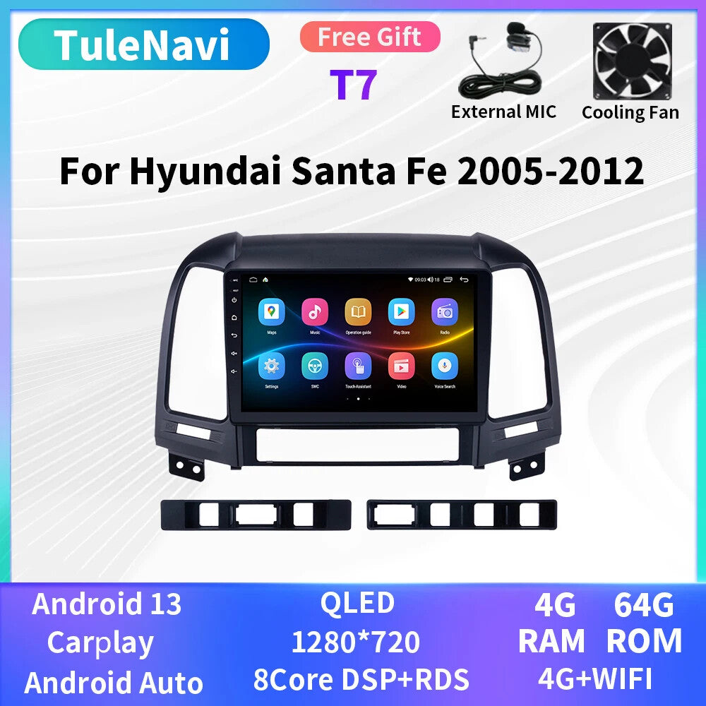 for Hyundai Santa Fe 2005-2012 Android Auto CarPlay Car Stereo Radio GPS Screen