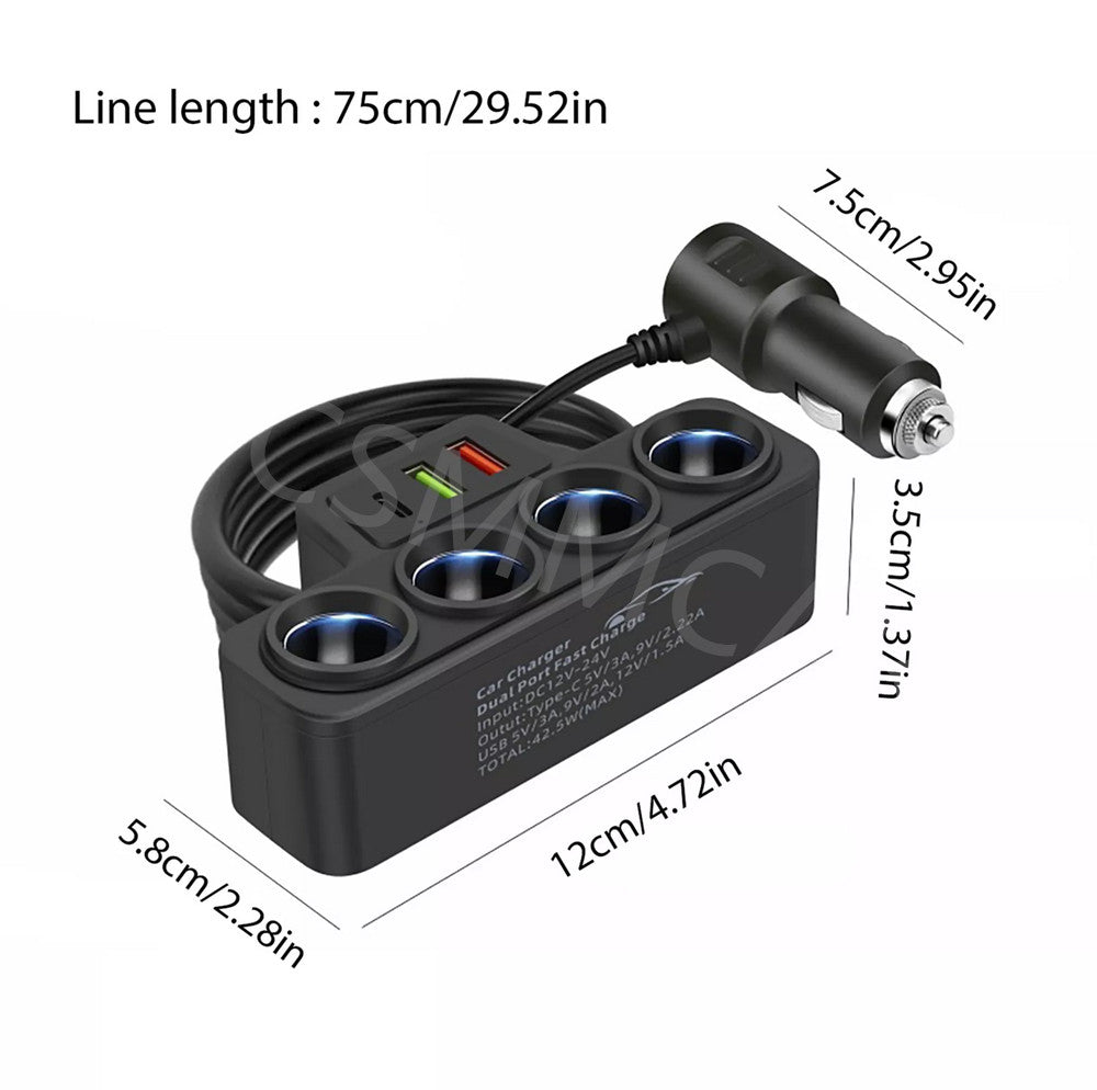12V 4 Way Car Cigarette Lighter Adapter Phone for Charger Plug Power Outlet Splitter