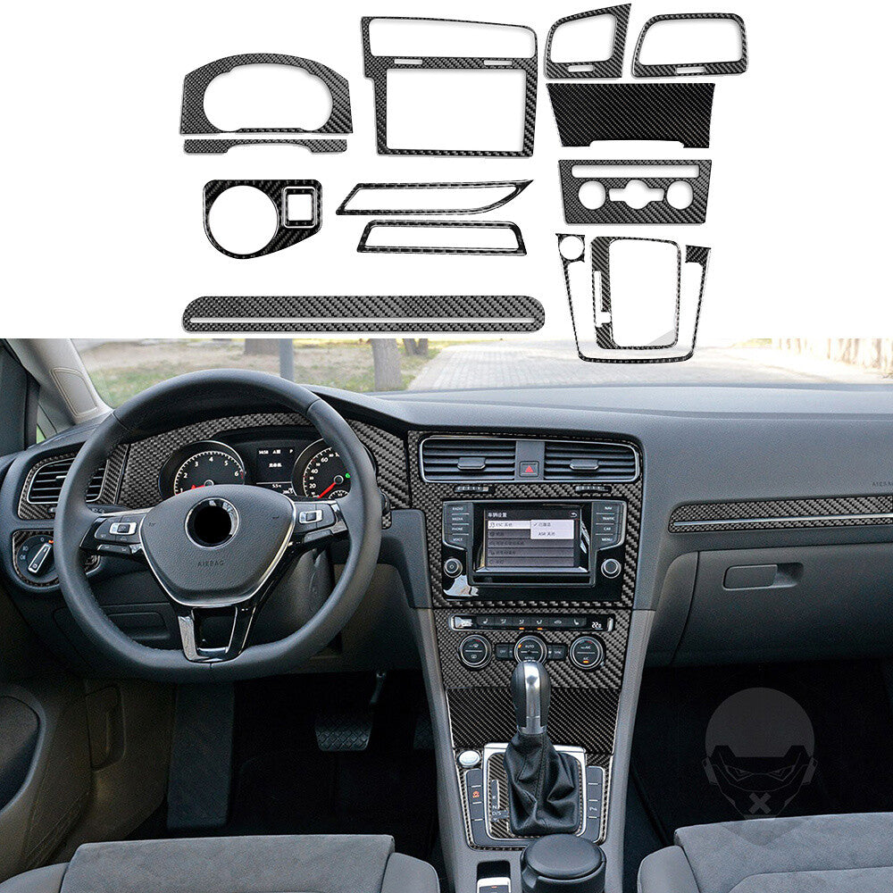 14PCS for VW for Golf 7 GTI MK7 2014-19 Carbon Fiber Dashboard Interior Set Kit Trim