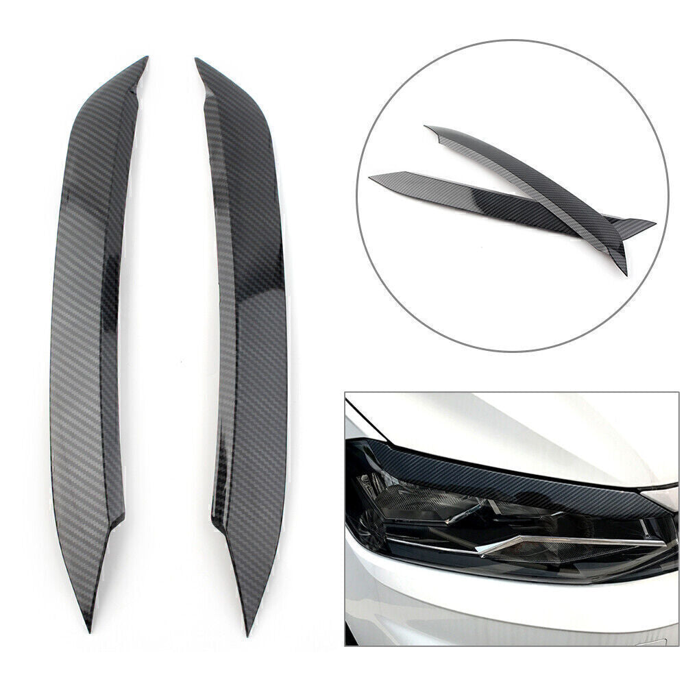 for VW Polo 2019+ Carbon Look Headlight Eyebrow Eyelid Molding Trim Lid Cover
