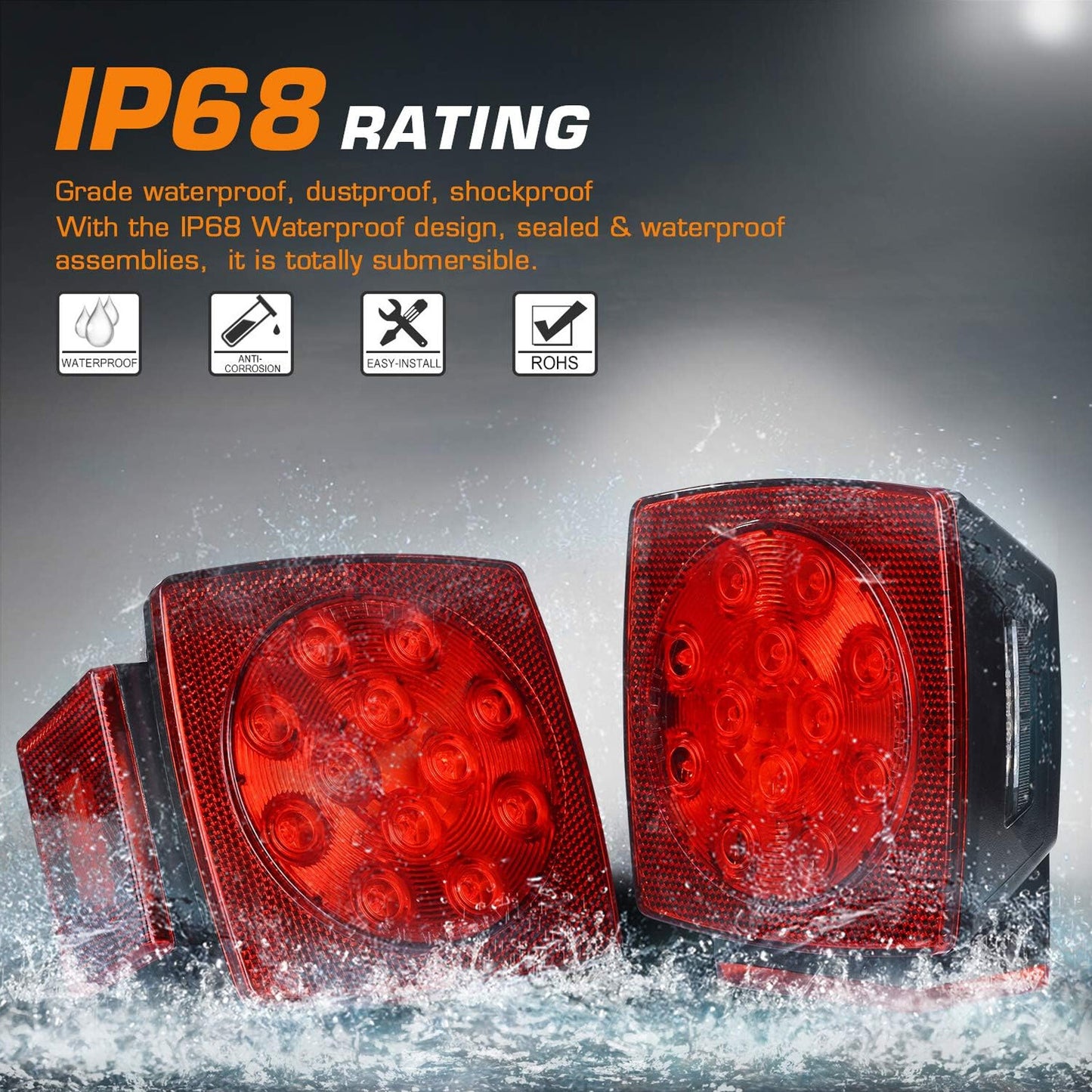 12V Rear LED Submersible Trailer Tail Lights Kit Boat Marker Truck , Waterproof