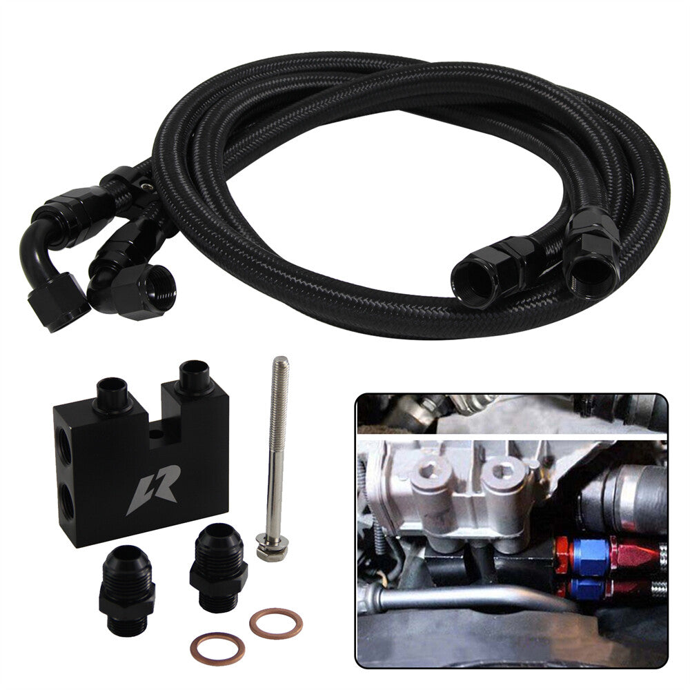 Oil Filter Adapter Plate + 2PCS Hoses for BMW 3 Series N54 335 335i E90 E93 BK