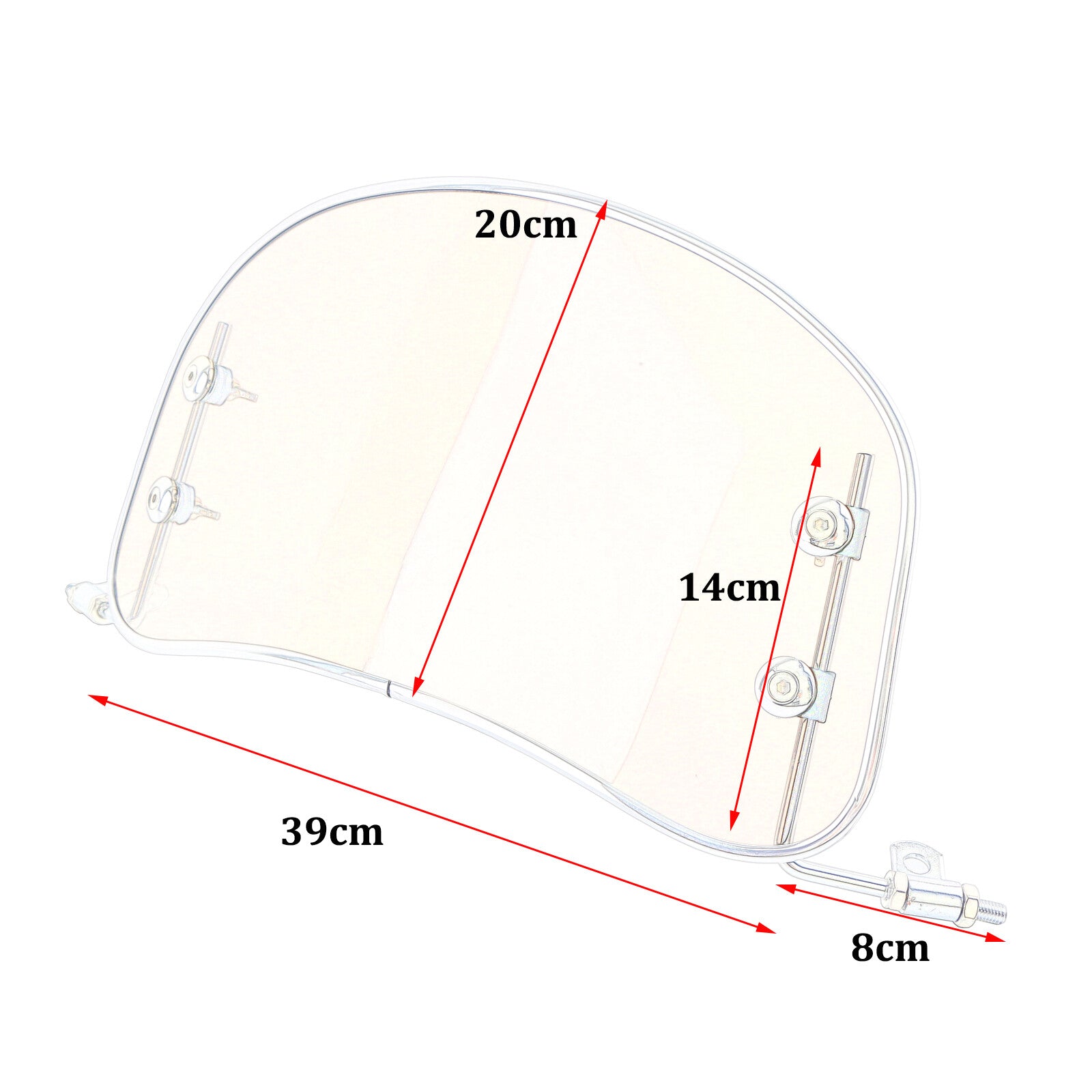 Transparent motorcycle windshield, detachable windshield, universal for scooters and electric bicycles.
