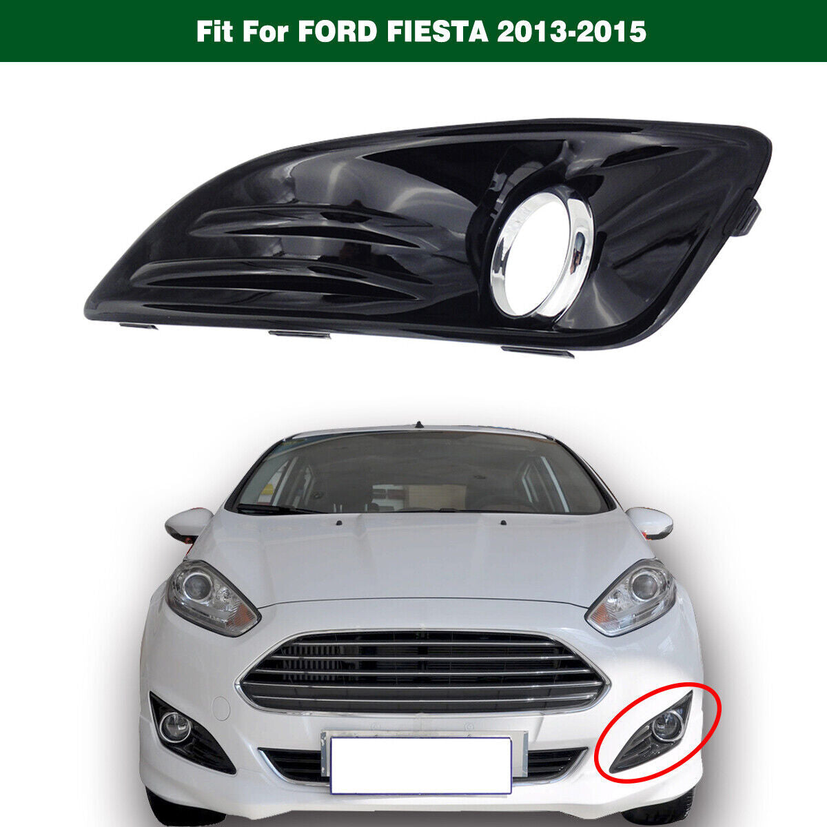Gloss Black Front Left Fog Light Lamp Cover Bezel Trim for Ford Fiesta 2013-2015